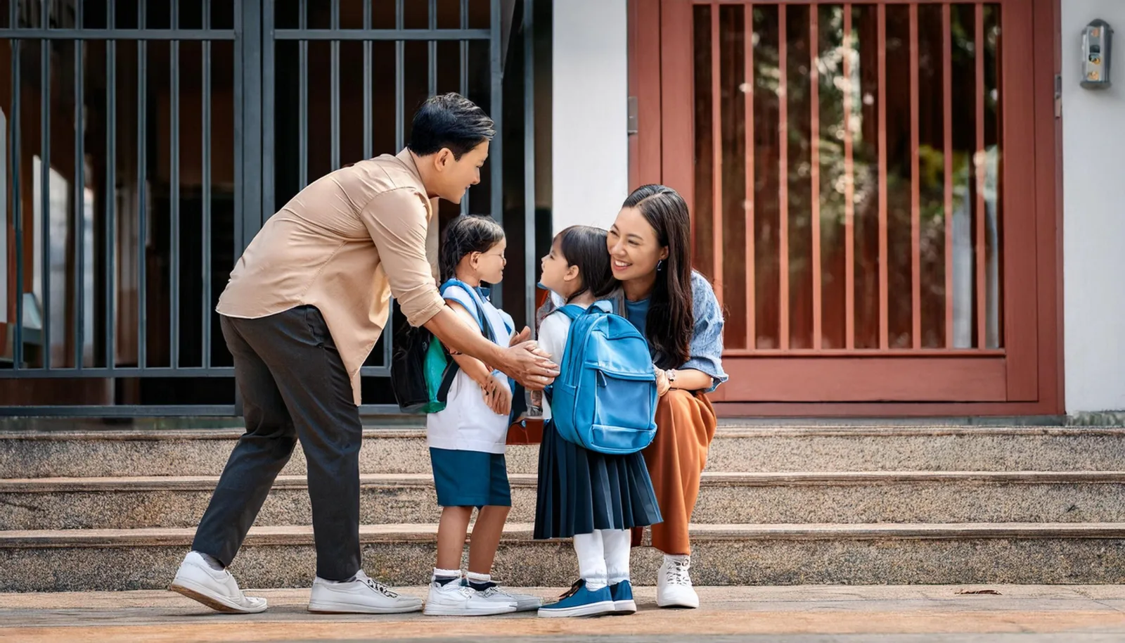 A family arriving for the school day at Pegasus International Preschool
