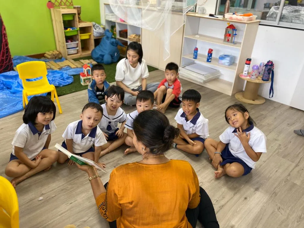 Children at circle-time storytelling in a Pegasus classroom