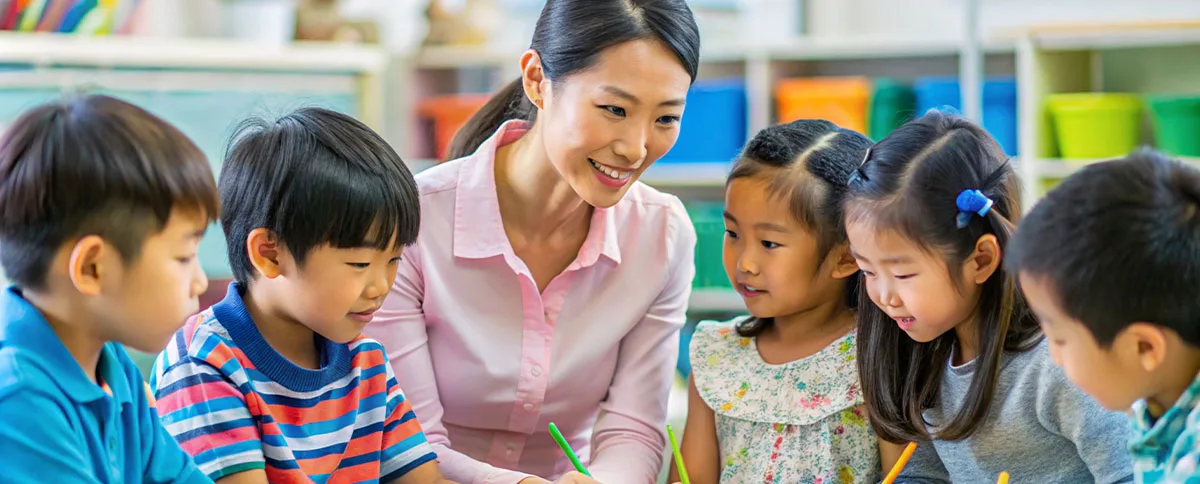 A teacher supporting a child in a warm Pegasus classroom